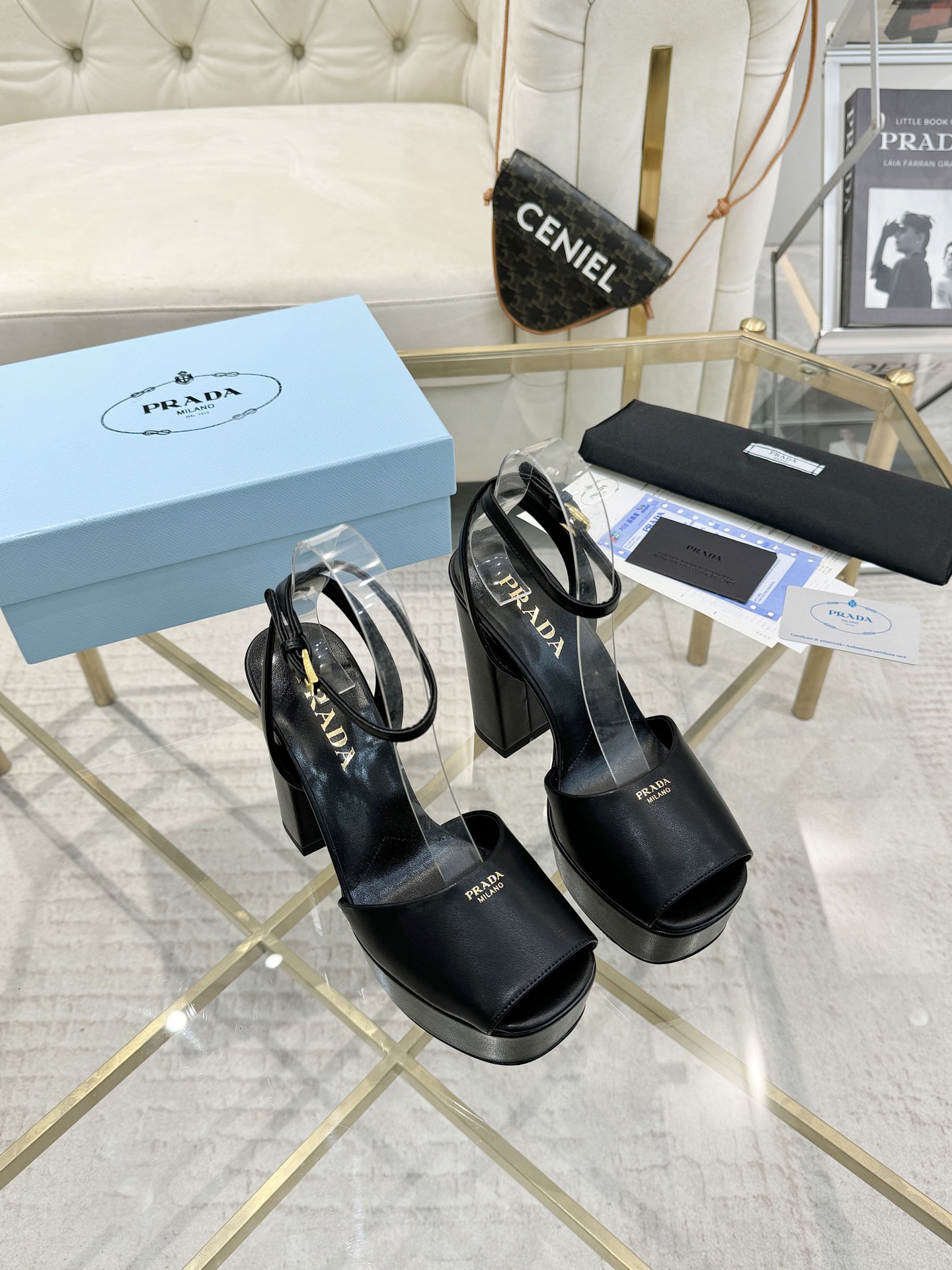 Prada Buckle Square-Heel Sandals