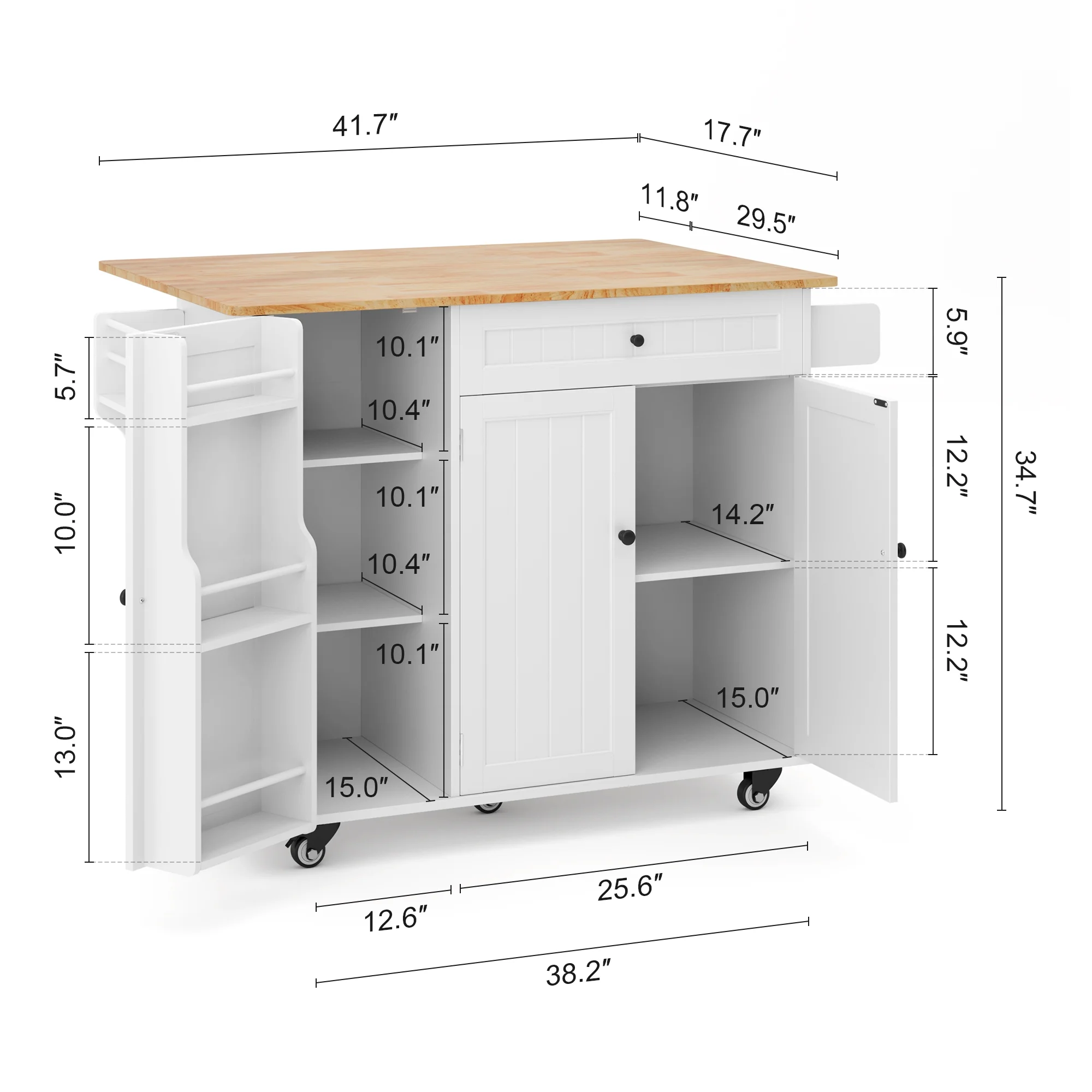 Kitchen Island with Storage - Lofka Rolling Kitchen Cart with Solid Wood Top,Drawers,Spice Rack & Towel Bar - Mobile Workstation for Small Kitchen,Dining Room ,White