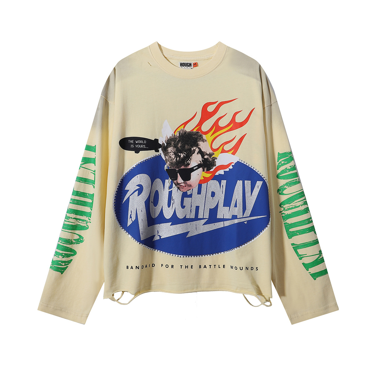 Apricot-colored cool and explosive flame sunglasses, boy's printed short-sleeved shirt