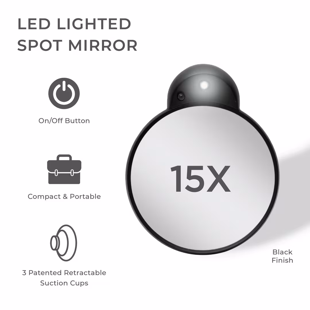Zadro  LED Lighted Compact Mirror with 15X, Suction Cups
