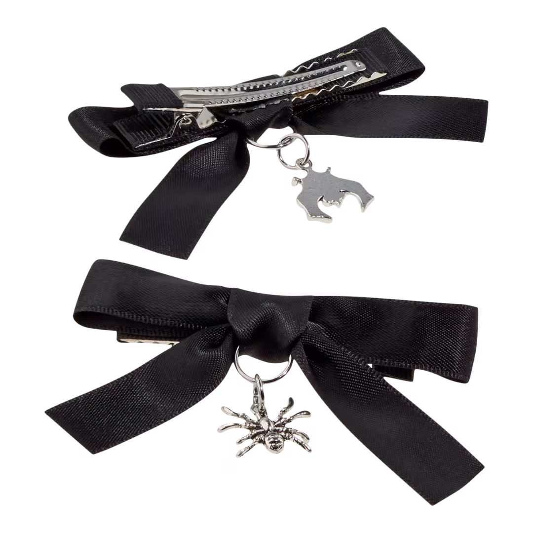 Conair Accessories  Halloween Black Satin Bow Salon Clips with Silver Charms