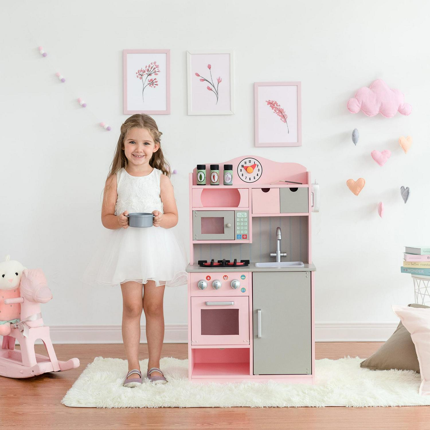 Teamson Kids - Little Chef Florence Classic Play Kitchen - Pink / Grey