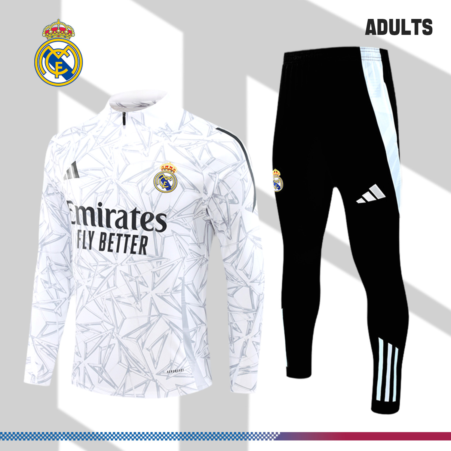 2024/2025 Real Madrid White Adult Half Zip Training Kit (Adult Kit)