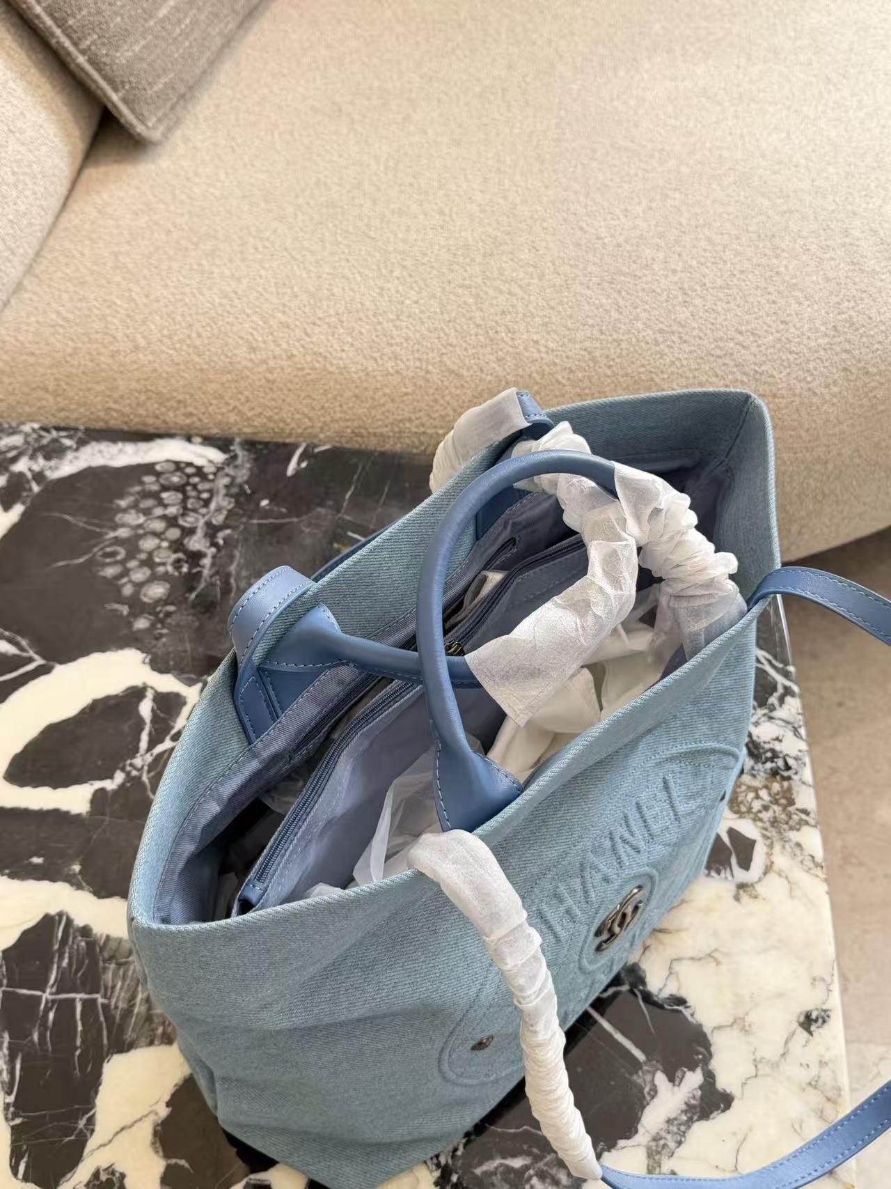 Chanel denim shopping bag