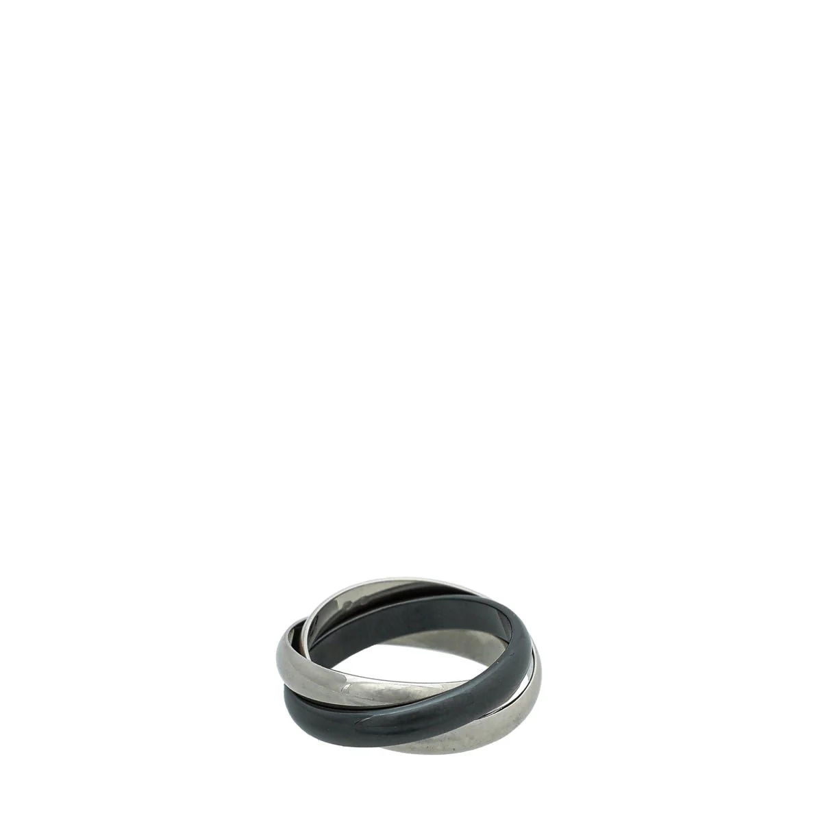 Cartier Trinity 18K White Gold Black Ceramic Ring 57