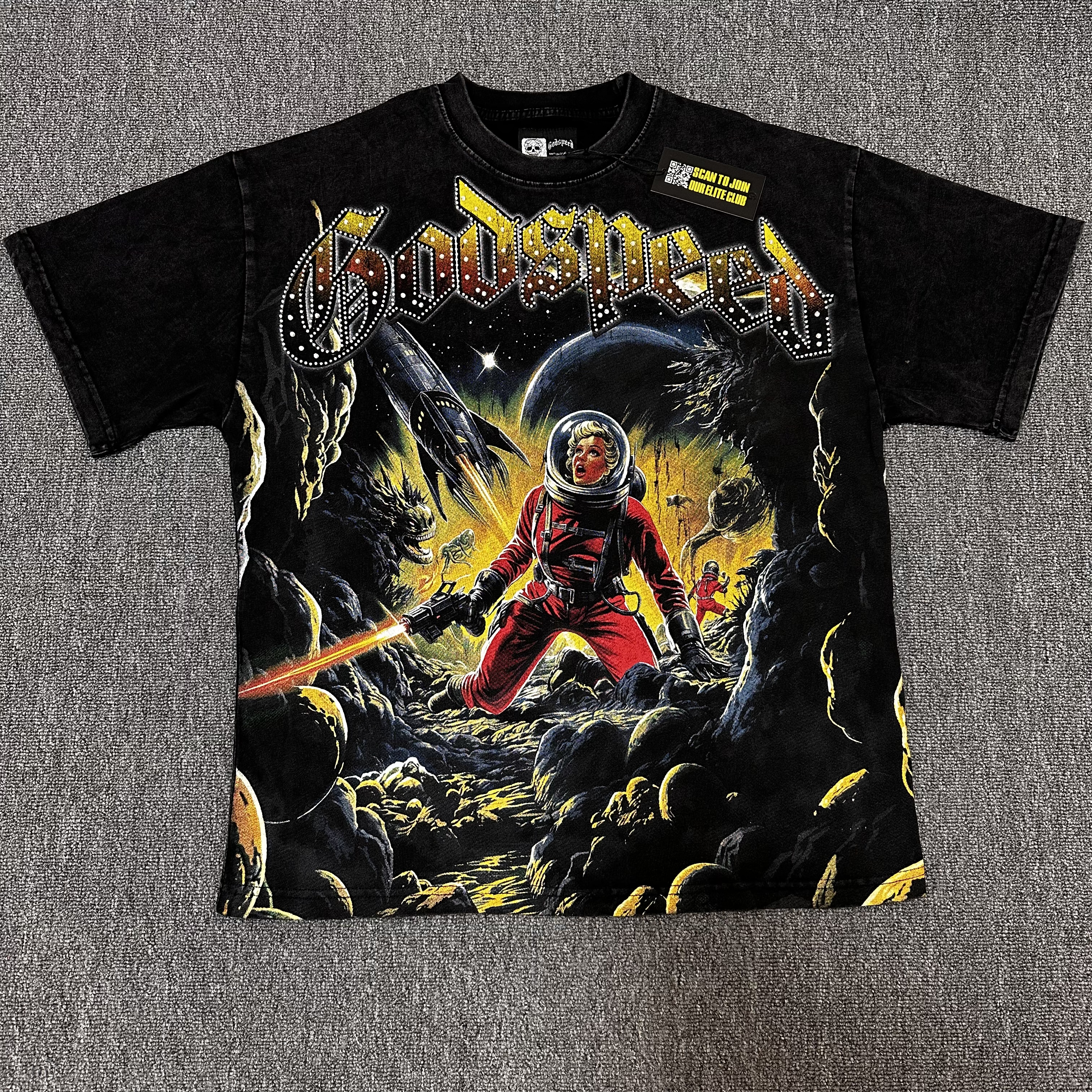Cosmic Star Rocket Launch Printed Short-Sleeve Shirt