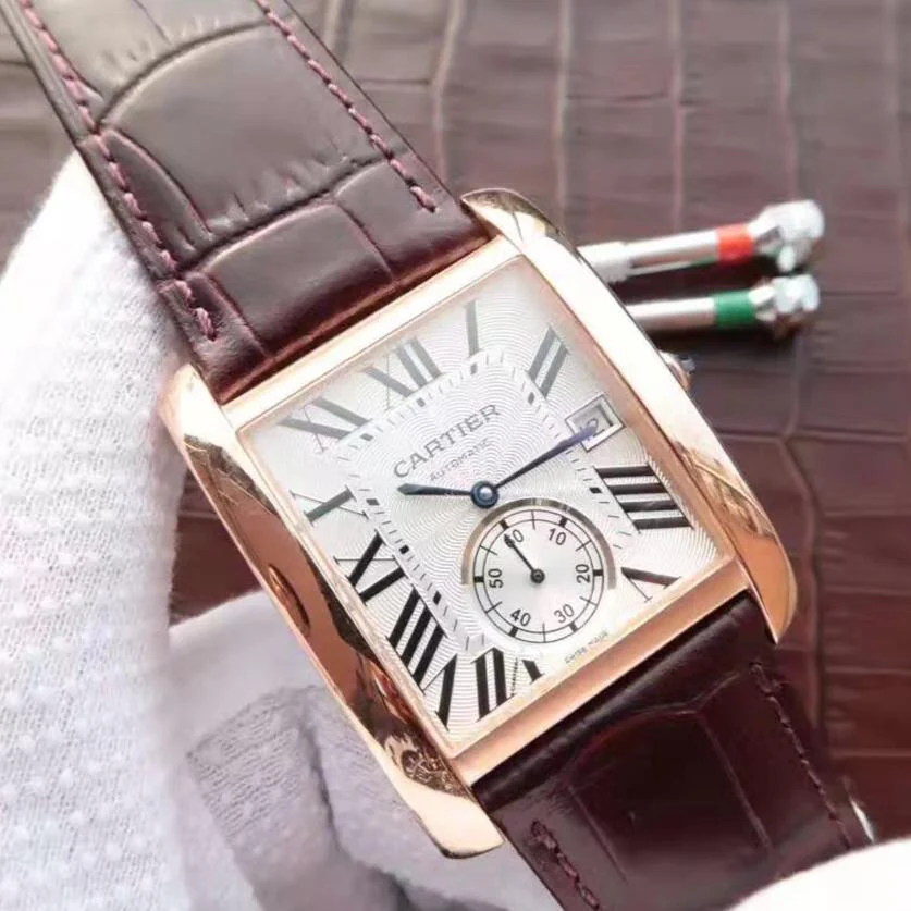 Cartier Watch TANK MC ROSE GOLD 41 BROWN LEATHER STRAP