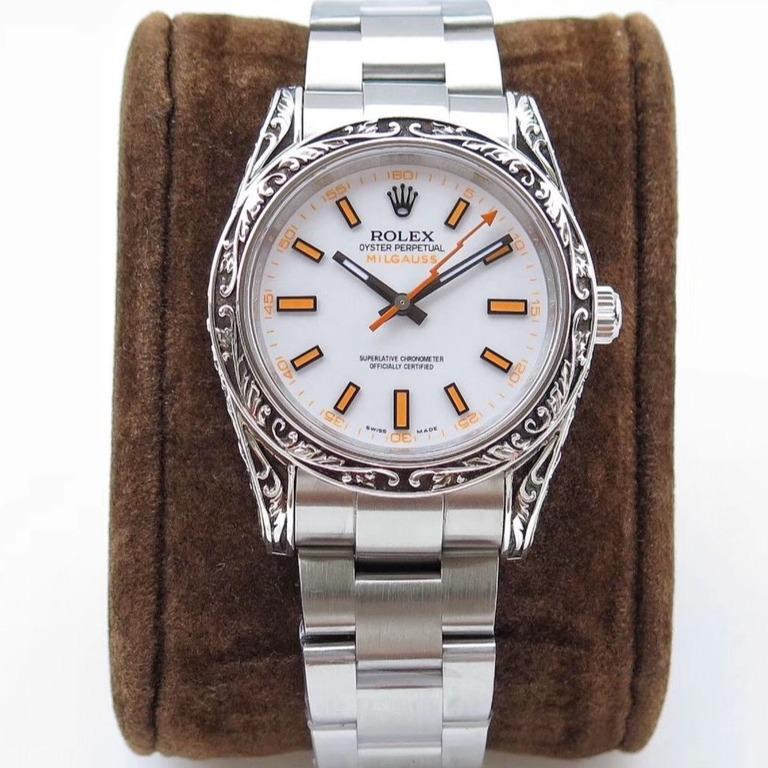 Rolex Watch MILGAUSS 40 HAND ENGRAVED CASE WHITE DIAL Watch