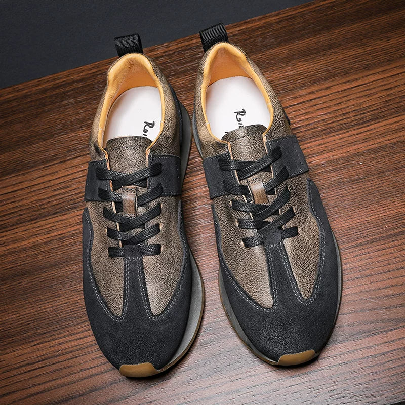 New leather retro thick-soled Agande training shoes