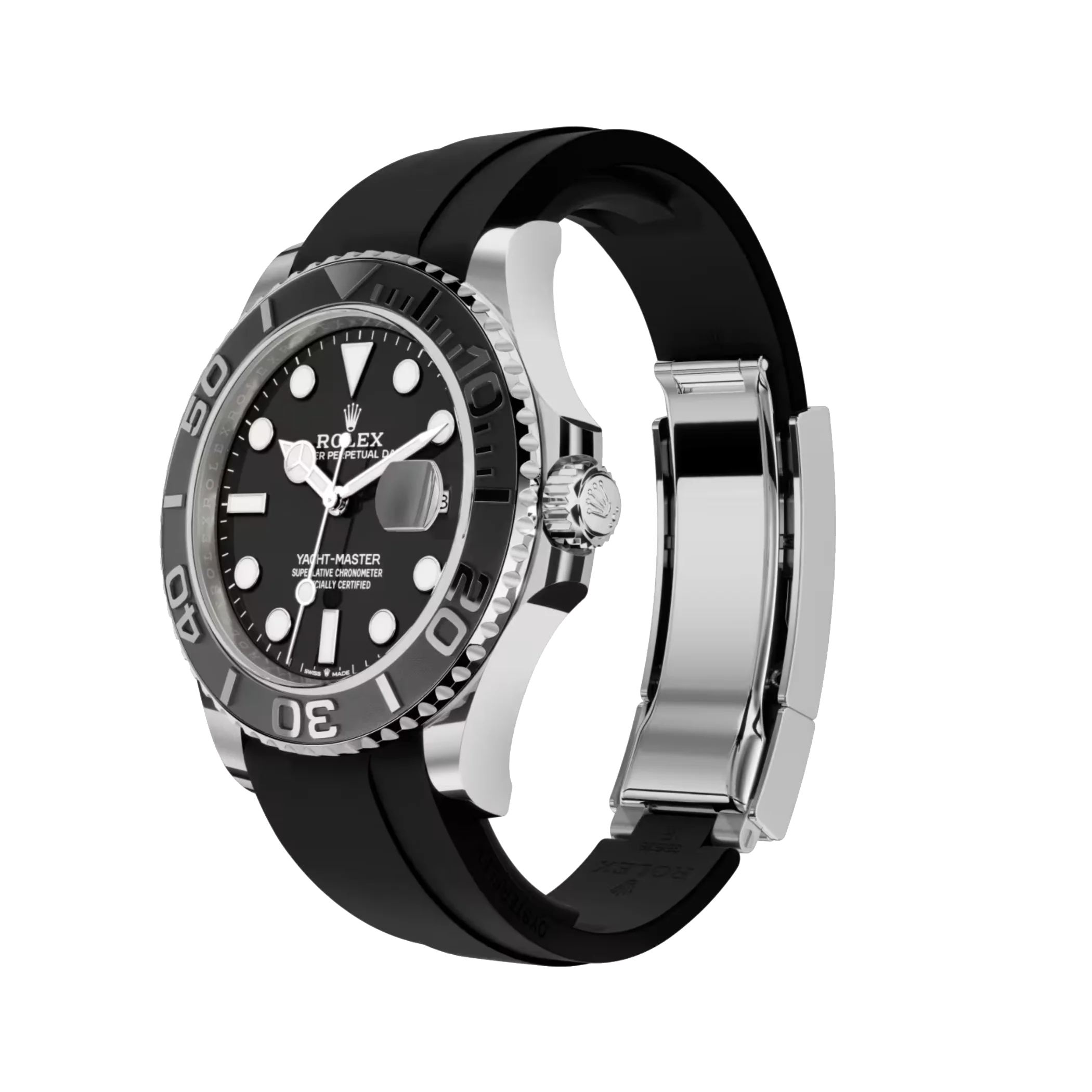 Rolex Yacht-Master: white gold, black dial, Oysterflex bracelet, m226659-0002