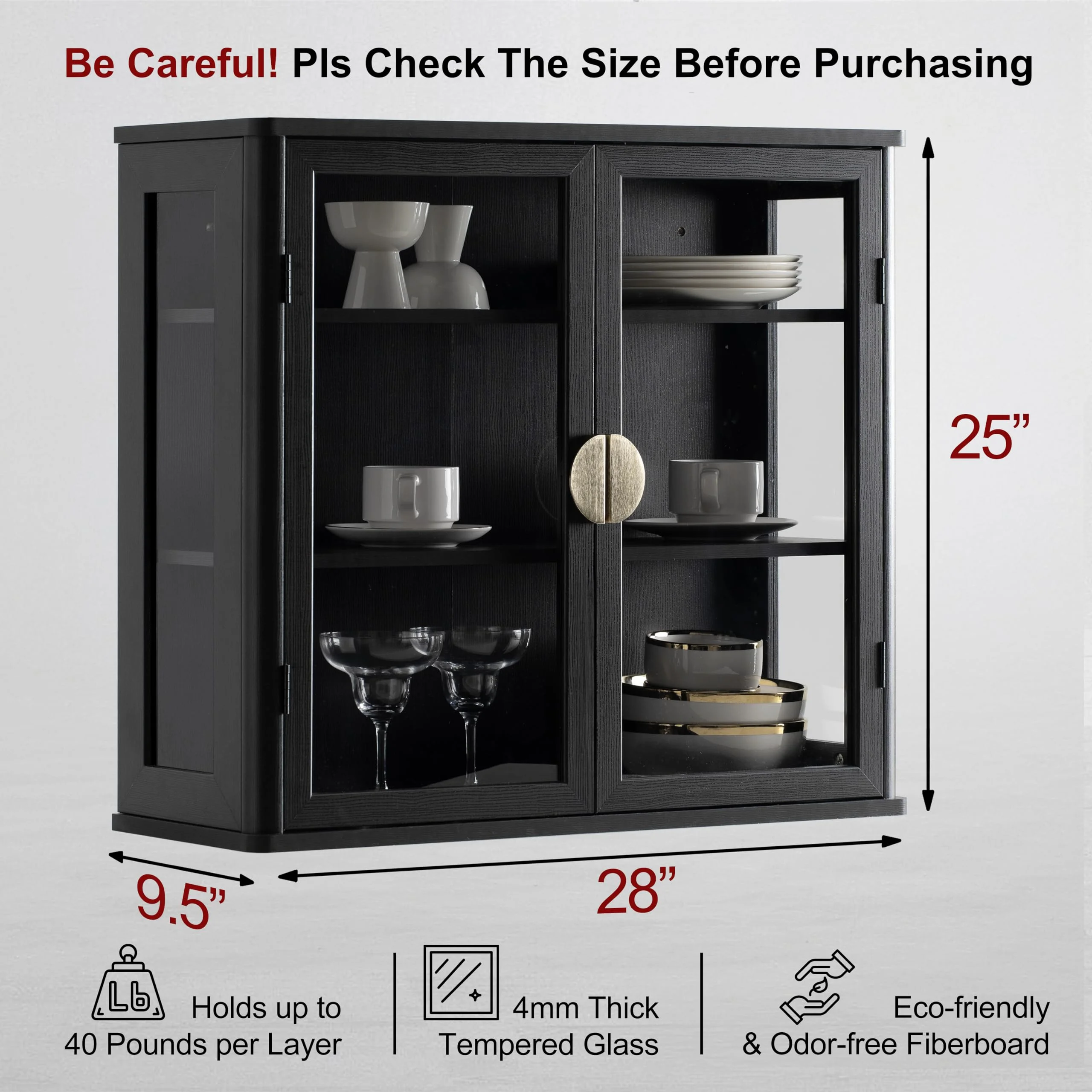 POLIHOME Display Wall Cabinet with Tempered Glass DoorsStorage Cabinet with Adjustable Shelves
