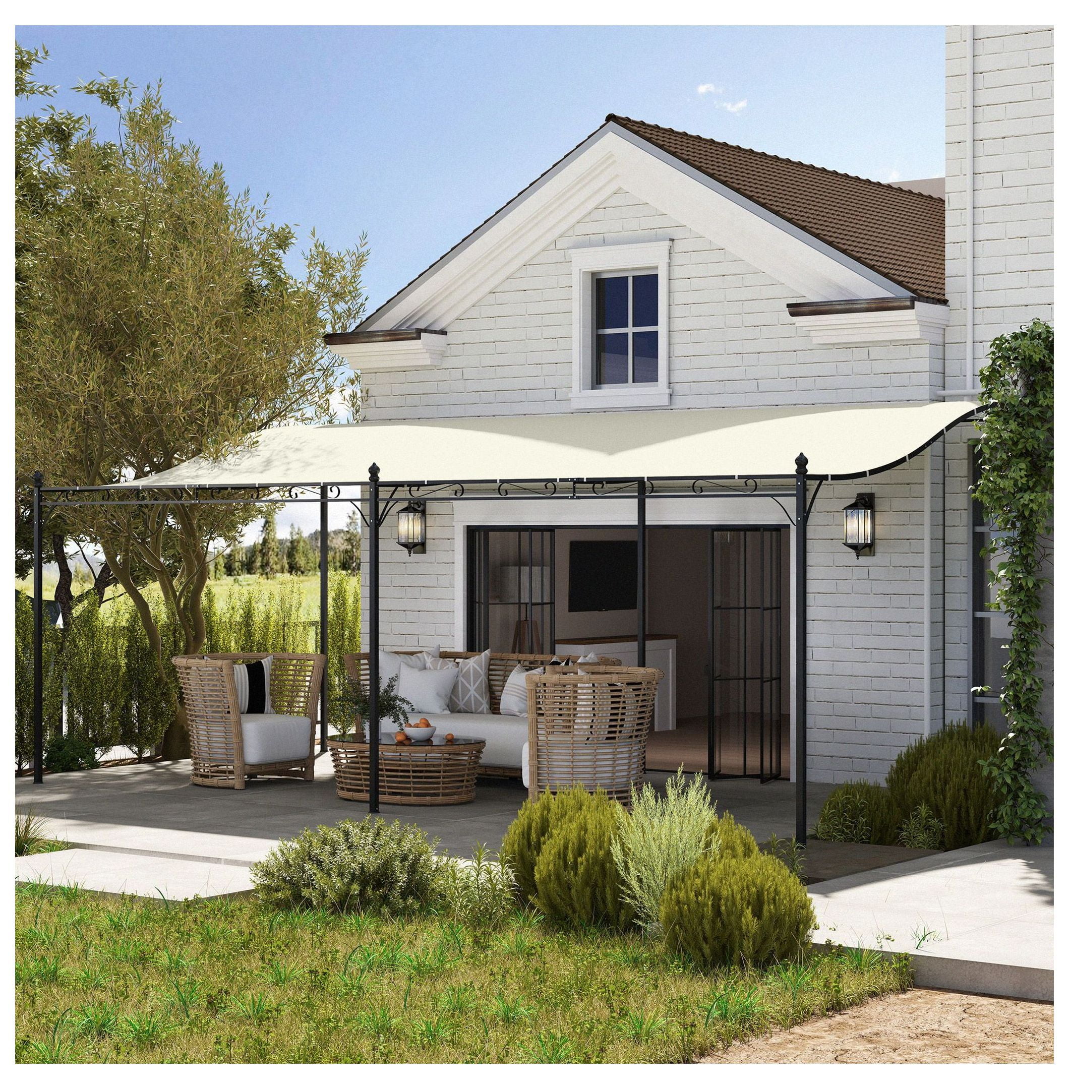 10'x20' Outdoor Pergola Canopy, Metal Patio Pergola with Drainage, Cream White