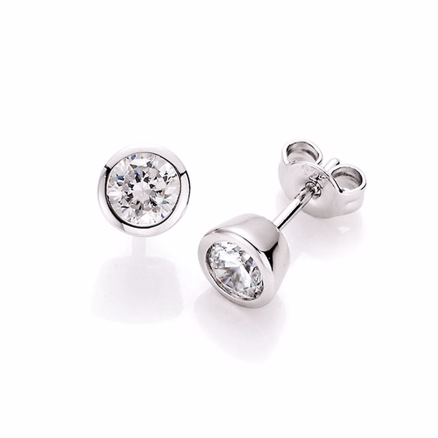 Ohrstecker schlicht, Zirkonia in Zargenfassung, Silber 925