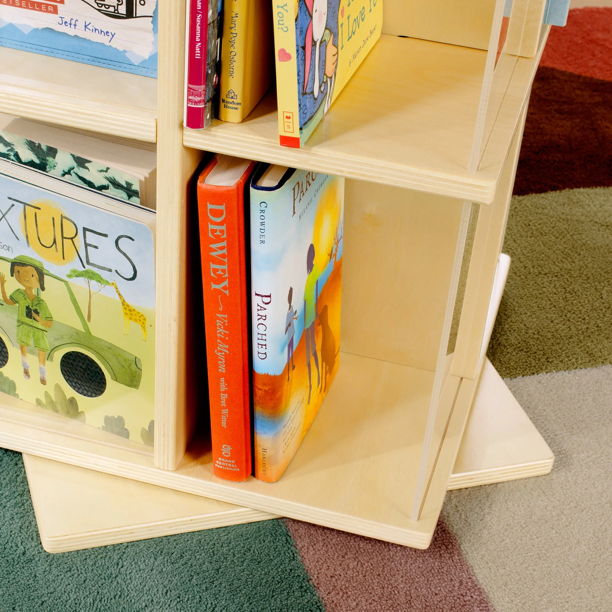 Guidecraft EdQ Kids' Rotating Bookcase - Natural: 3 Tiered Book Storage and Display Shelf for Classroom & Playroom