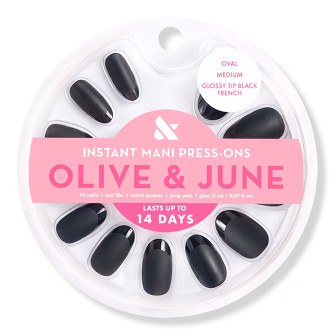 Olive & June  Instant Mani Press-On Nails Glossy Tip Black French