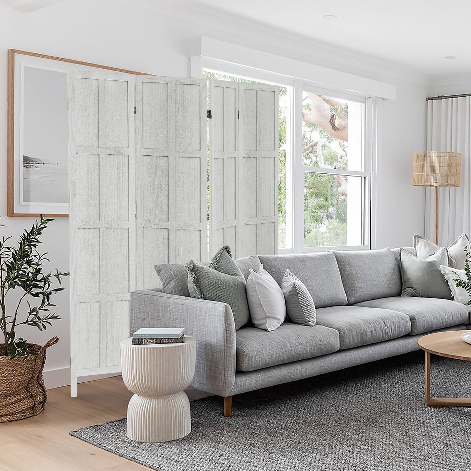 Aletheiawu 4 Panel Room Divider Wall and Folding Privacy Screens��No Installation Required��White