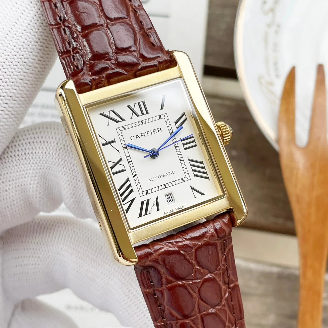 CARTIER Watch TANK MUST 31 LARGE SIZE GOLD CASE CROCODILE LEATHER
