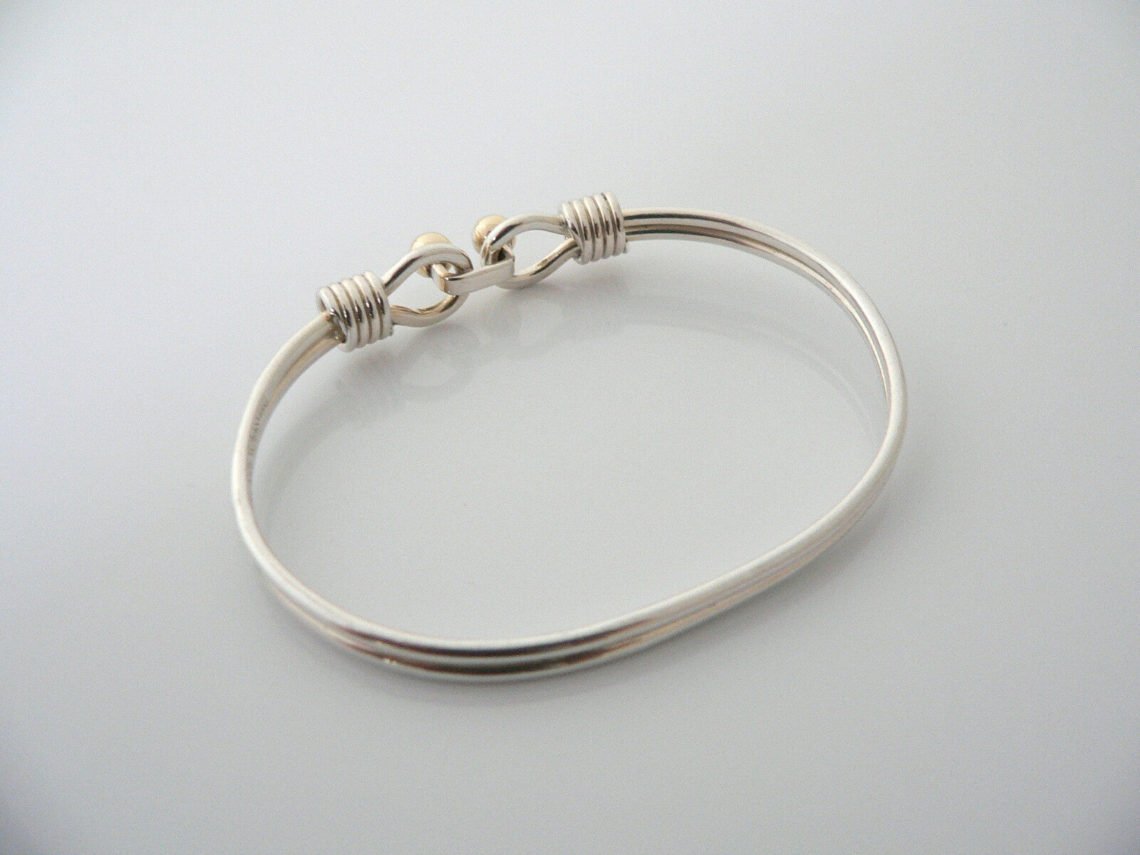 Tiffany & Co Silver 18K Gold Hook Bangle Ball Bracelet Gift Love Statement