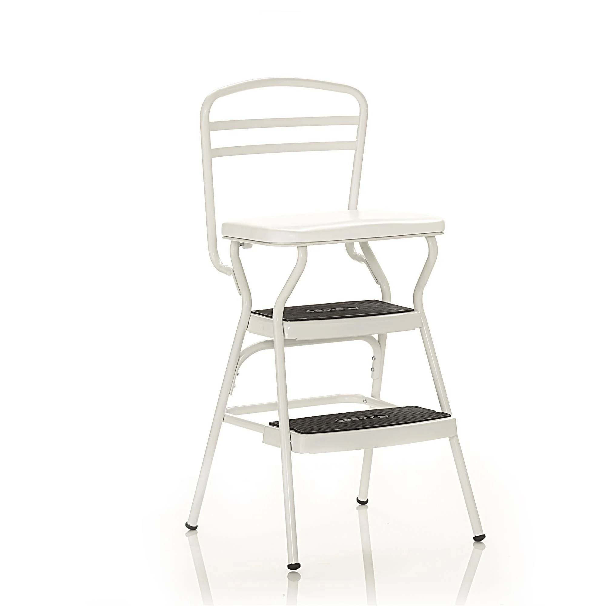 COSCO Stylaire Retro Chair + Step Stool with flip-up seat (white, one pack)