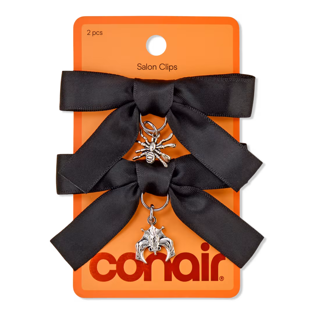 Conair Accessories  Halloween Black Satin Bow Salon Clips with Silver Charms