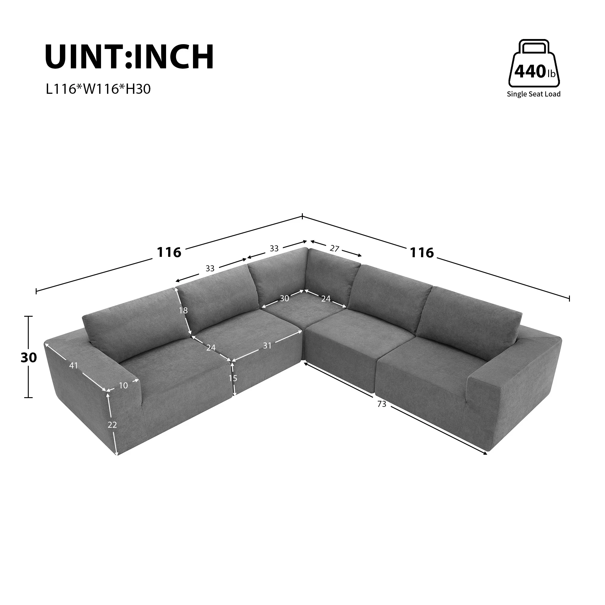 Harper & Bright Designs Modular L-Shaped Sectional Sofa, Upholstered Luxury Floor Couch Set, Free Combination Foam-Filled Couch for Living Room Bedroom, Gray