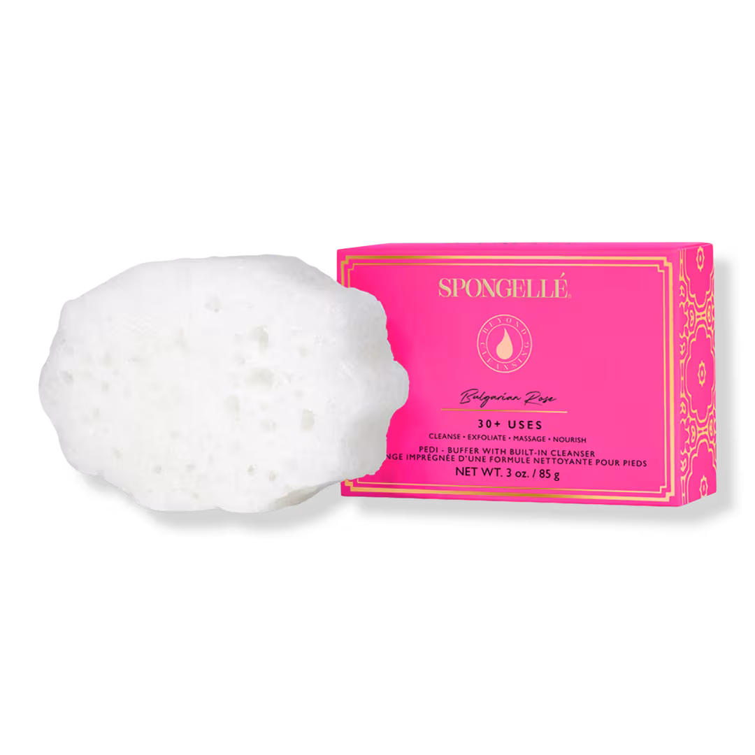 SPONGELLE  Bulgarian Rose Pedi Buffer | Exfoliating Foot Scrub & Cleanser