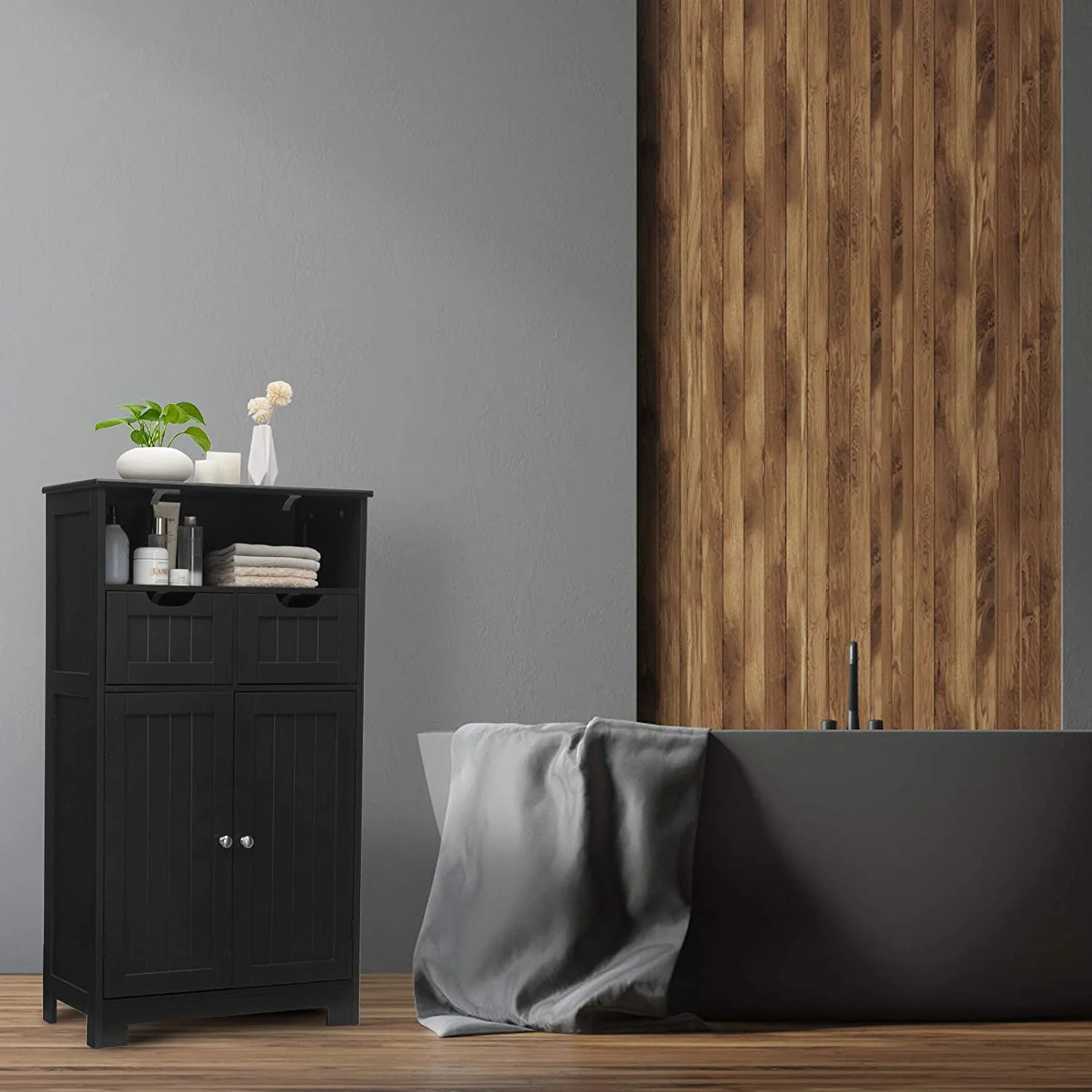 Giantex Multifunctional Floor Cabinet, Freestanding Bathroom Cabinet with Removable Drawers and Adjustable Shelf for Bathroom, Living Room, Bedroom or Entryway, 24 x 12 x 43 inches (Black)
