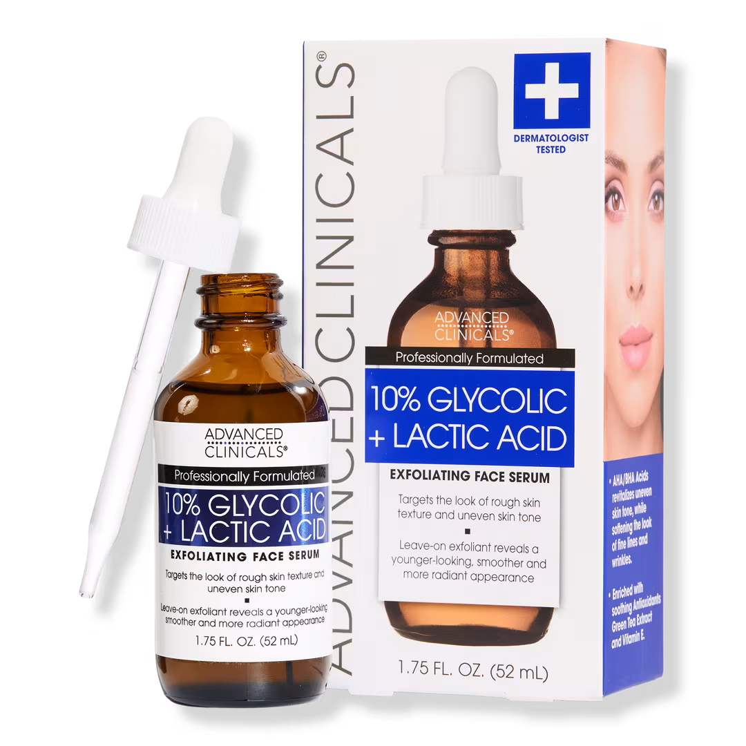 Advanced Clinicals  10% Glycolic + Lactic Acid Exfoliating Face Serum