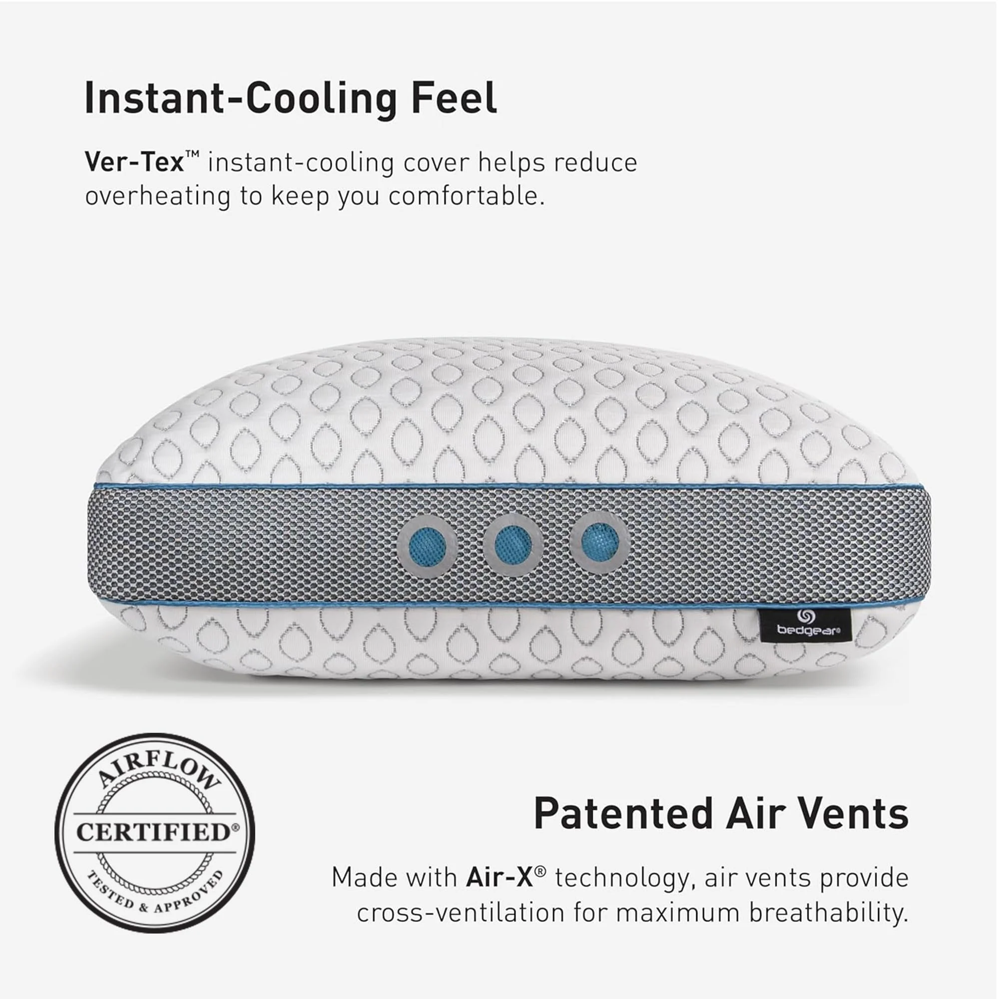 Bedgear Frost Performance Pillow - Size 3.0 - Cooling Bed Pillow for Hot Sleepers - Medium Firmness Pillow for All Sleep Positions, Hypoallergenic, Washable & Removable Cover
