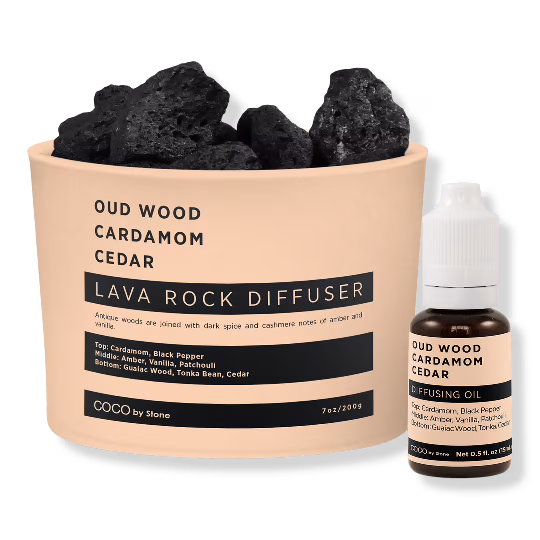 COCO by Stone  Oud Wood Cardamom Cedar Lava Rock Diffuser with Oil Starter Pack
