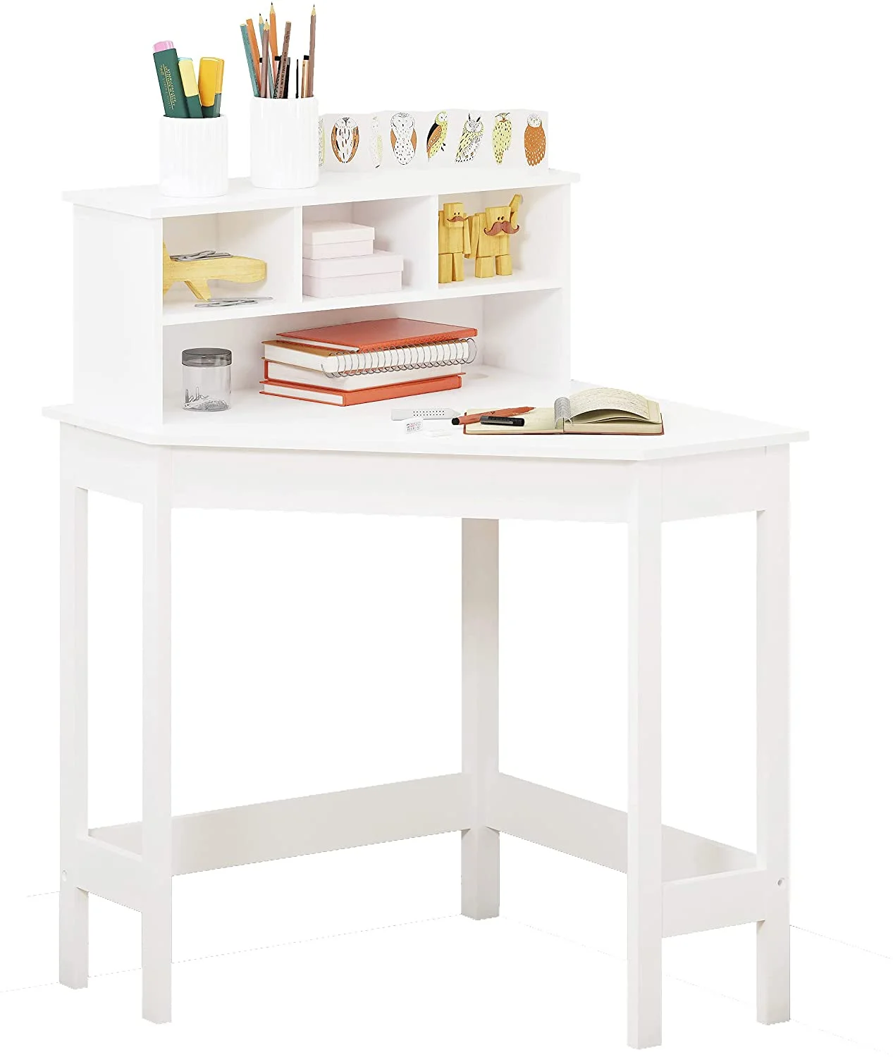 UTEX Kids Desk,Wooden Study Desk with Chair for Children,Writing Desk with Storage and Hutch for Home School Use,White