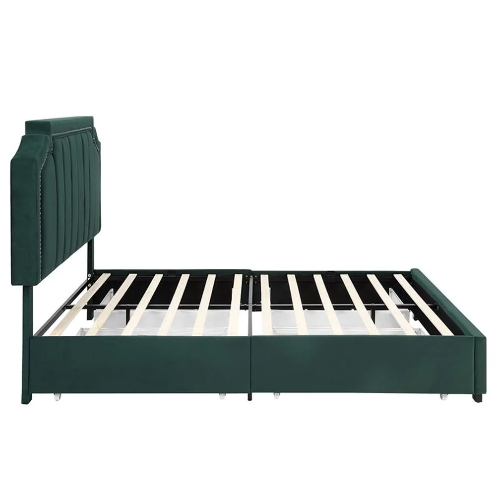 Furniture of America Landhill Glam Fabric Upholstered Full Bed in Dark Green