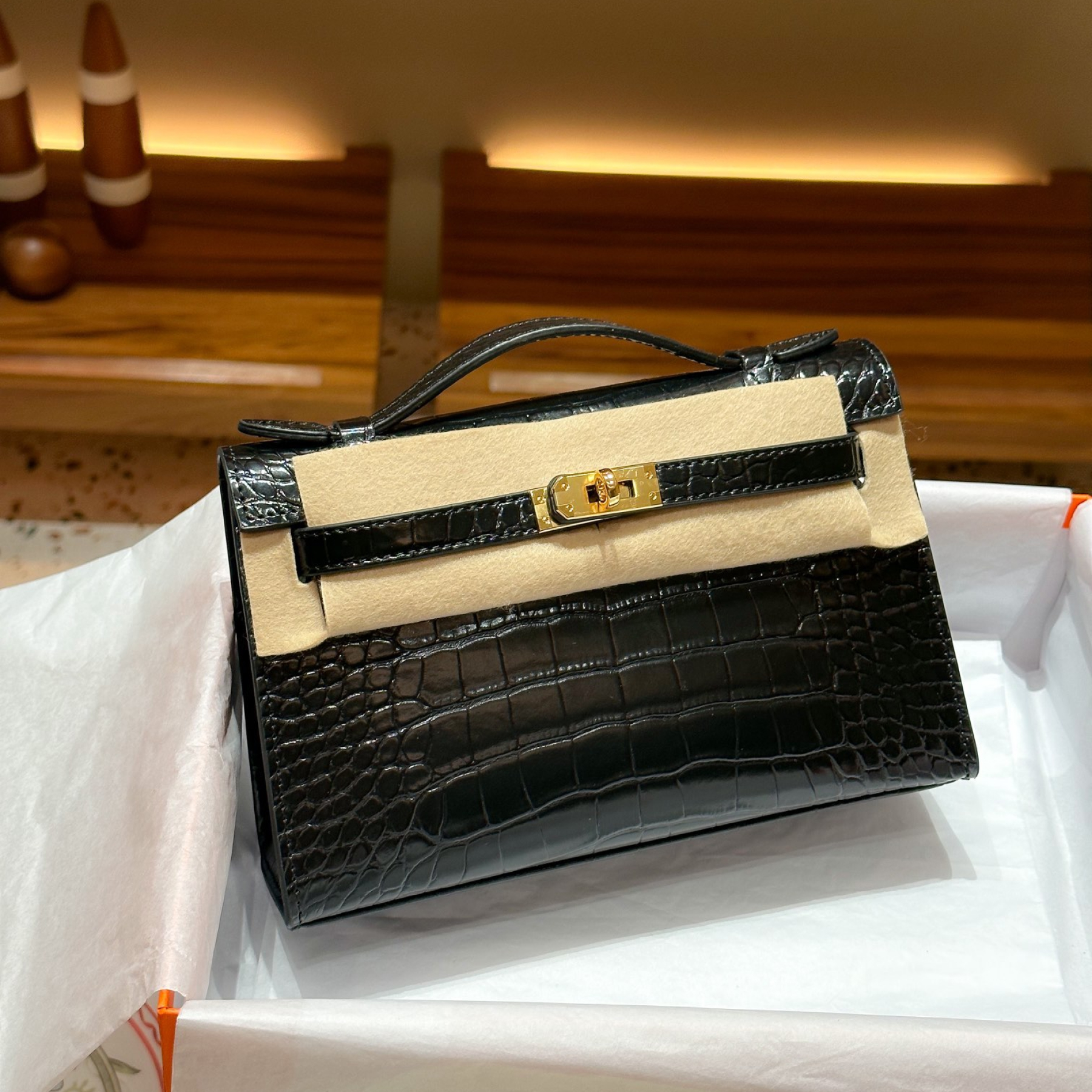 Hermes Kelly Mini 1st Kelly Pochette Generation Epsom Palm Leather-Black