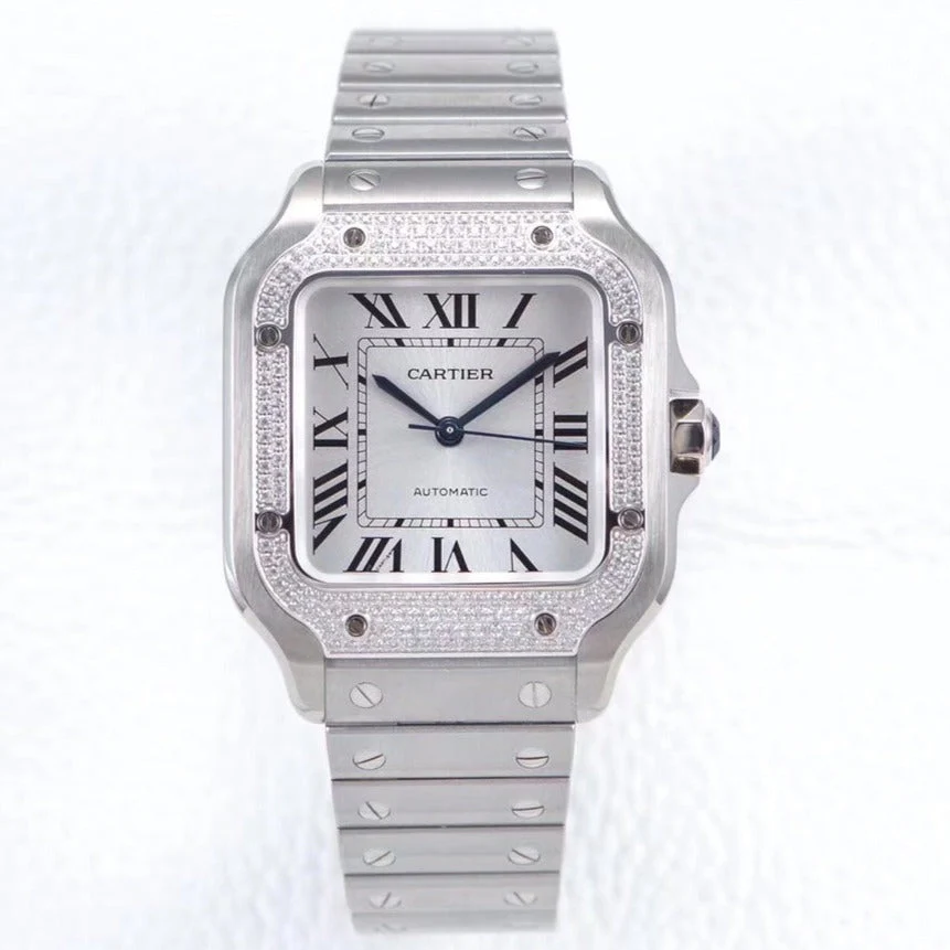 Cartier Watch SANTOS LADY 35.1MM AUTOMATIC SILVER DIAMOND BEZEL