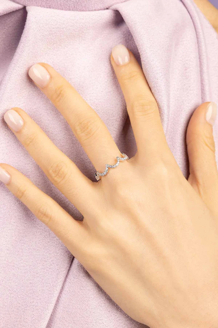 Anello Pave' Ondulato Argento