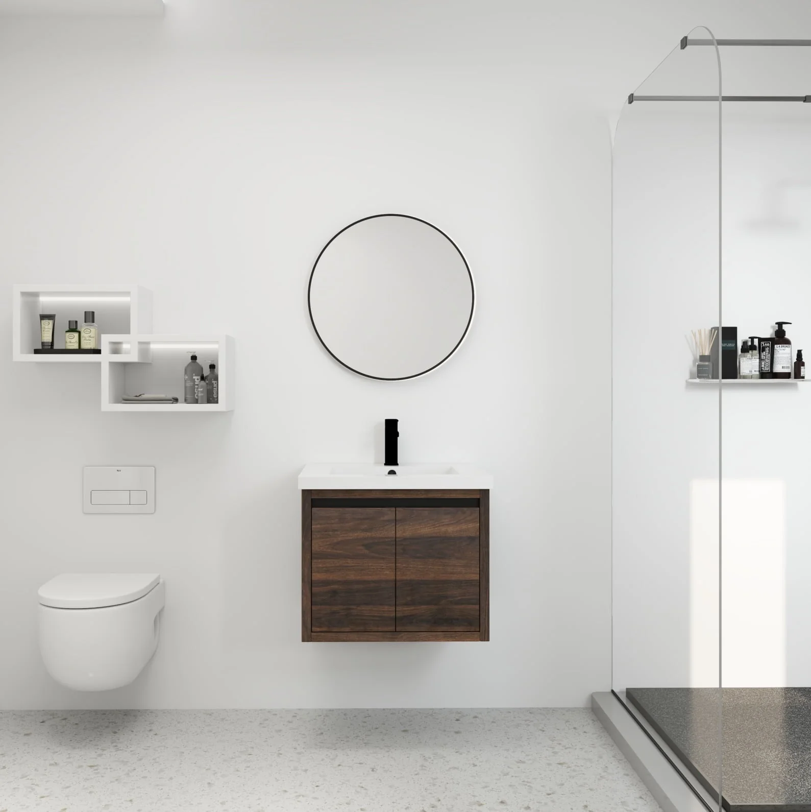 Bathroom Vanity with Sink, Bathroom Vanity with Float Mounting Design, 24 Inch Bathroom Sink Cabinet with Soft Close Doors for Bathroom, California Walnut