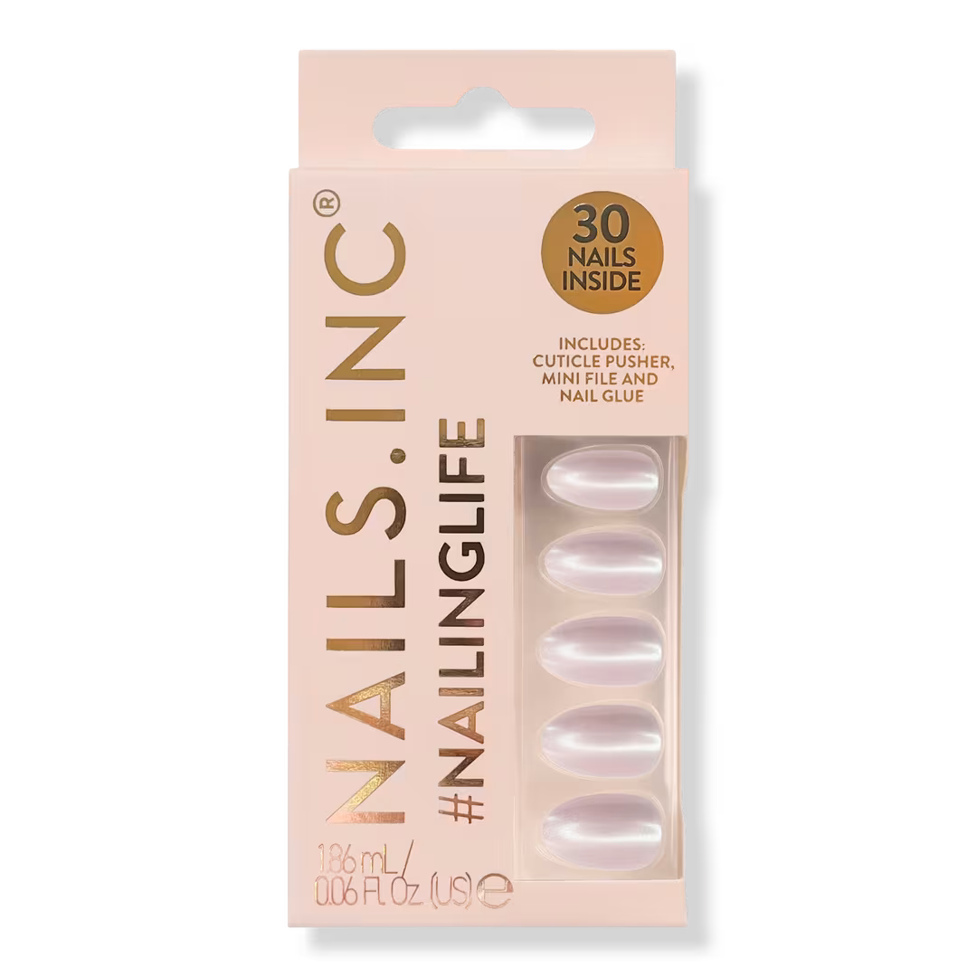 Nails Inc.  NailingLife Just Like Hailey Pink Glaze Chrome Effect Press-On Nails