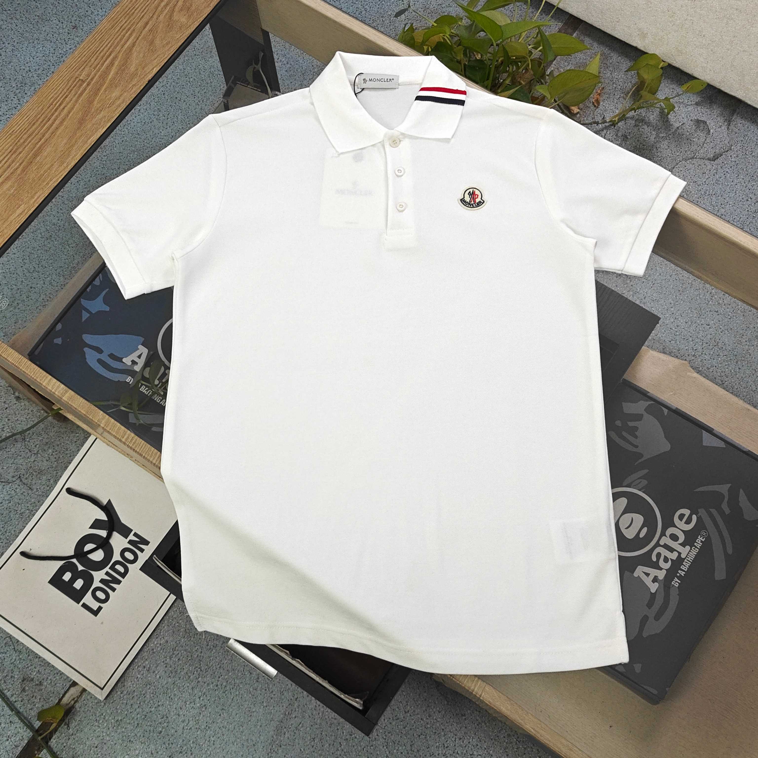 Moncler Classic Tricolor Striped Collar Polo Shirt
