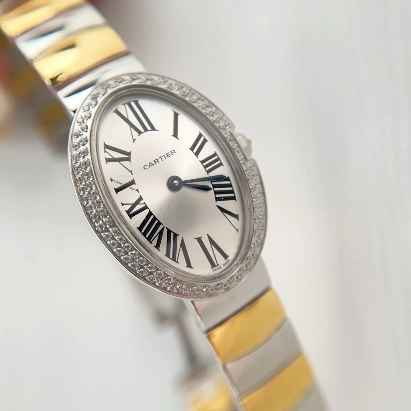 Cartier Watch Baignoire 23mm Tow-Tone Yellow Gold Double Row Diamond Bezel