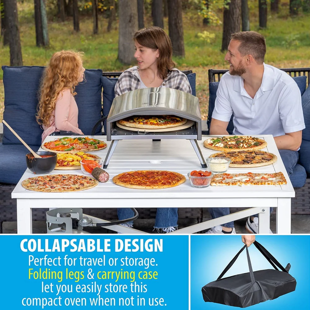 Deco Chef Outdoor Gas Pizza Oven, Portable Collapsible Design, Hassle-Free Self-Rotating Baking Stone, Accessories, Stainless Steel - (Open Box)