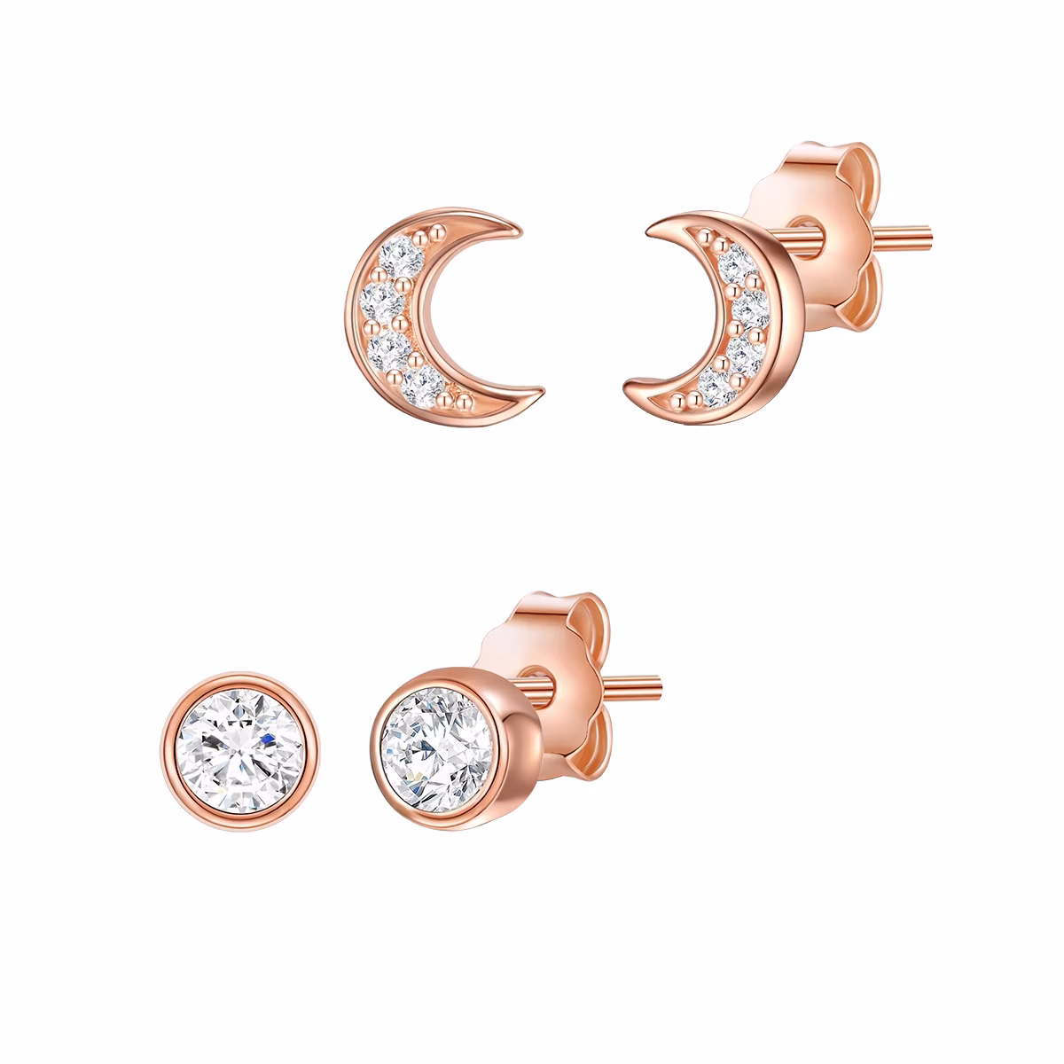 Ohrstecker Halbmond Sterling Silber Zirkonia in Roségold