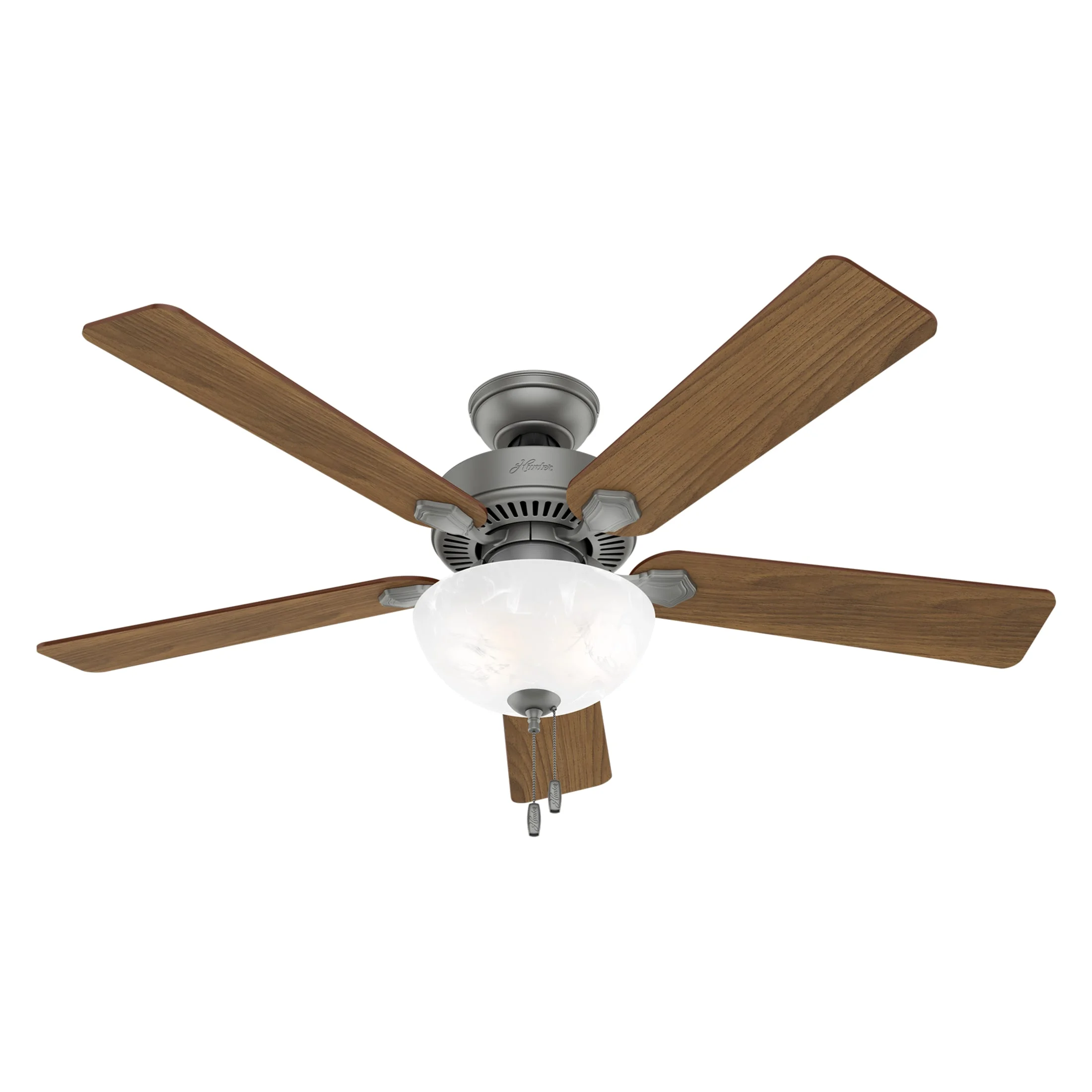 Hunter - Swanson Indoor Ceiling Fan With Light, 52-inch, Matte Silver, Traditional-style, 3-speed WhisperWind Motor, 50909, for living rooms, bedrooms, home offices, kitchens