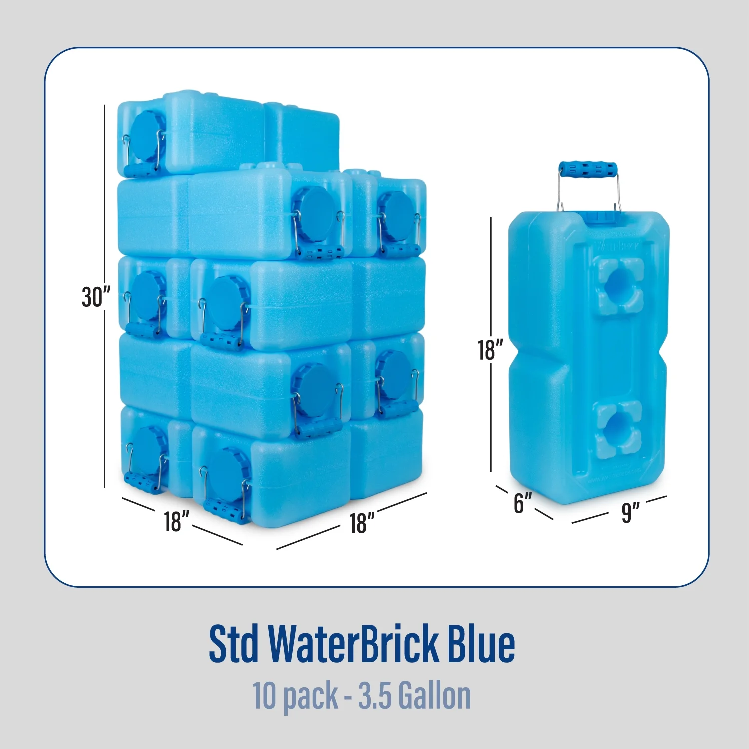 WaterBrick Stackable 3.5 Gallon Blue Water & Food Storage Container - 10 Pack
