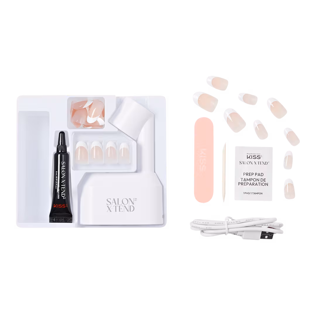 Kiss  Salon X-tend Medium Oval Press On Nails LED Gel Nail Kit, Pure