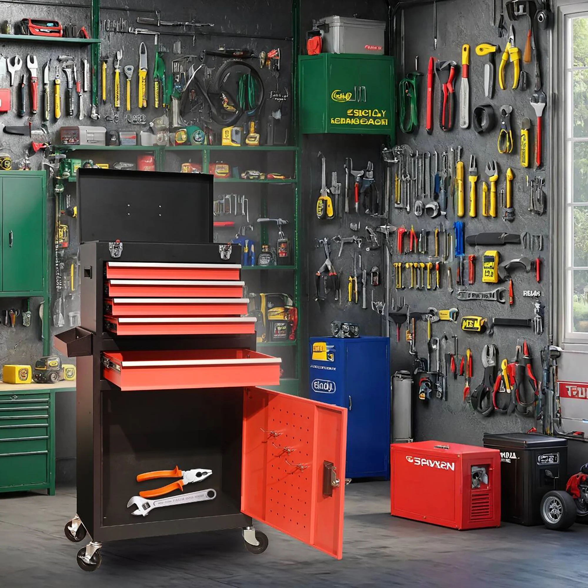 Tool Chest, 5-Drawer Rolling Tool Storage Cabinet with Detachable Top Tool Box, Universal Lockable Wheels
