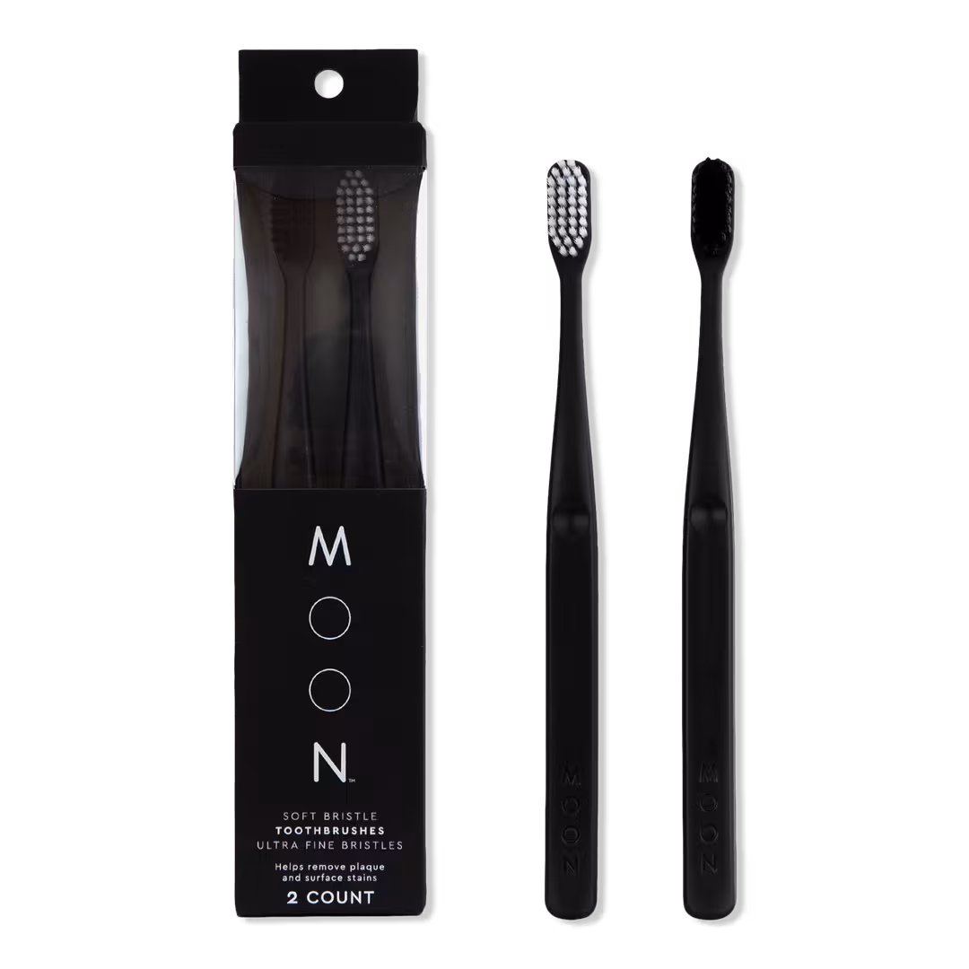 Moon  Soft Bristle Black Manual Toothbrush 2 Pack