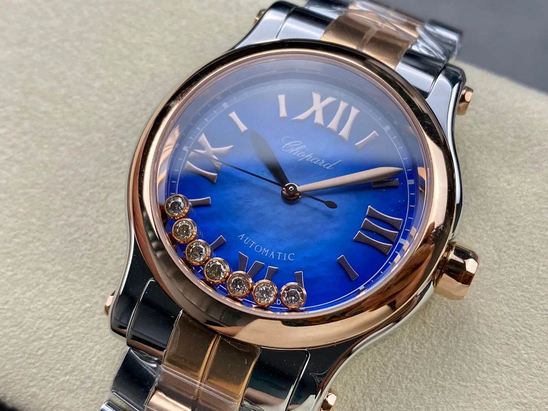 Chopard Watch Happy Diamonds 36mm Pink Gold Deep Blue Dial