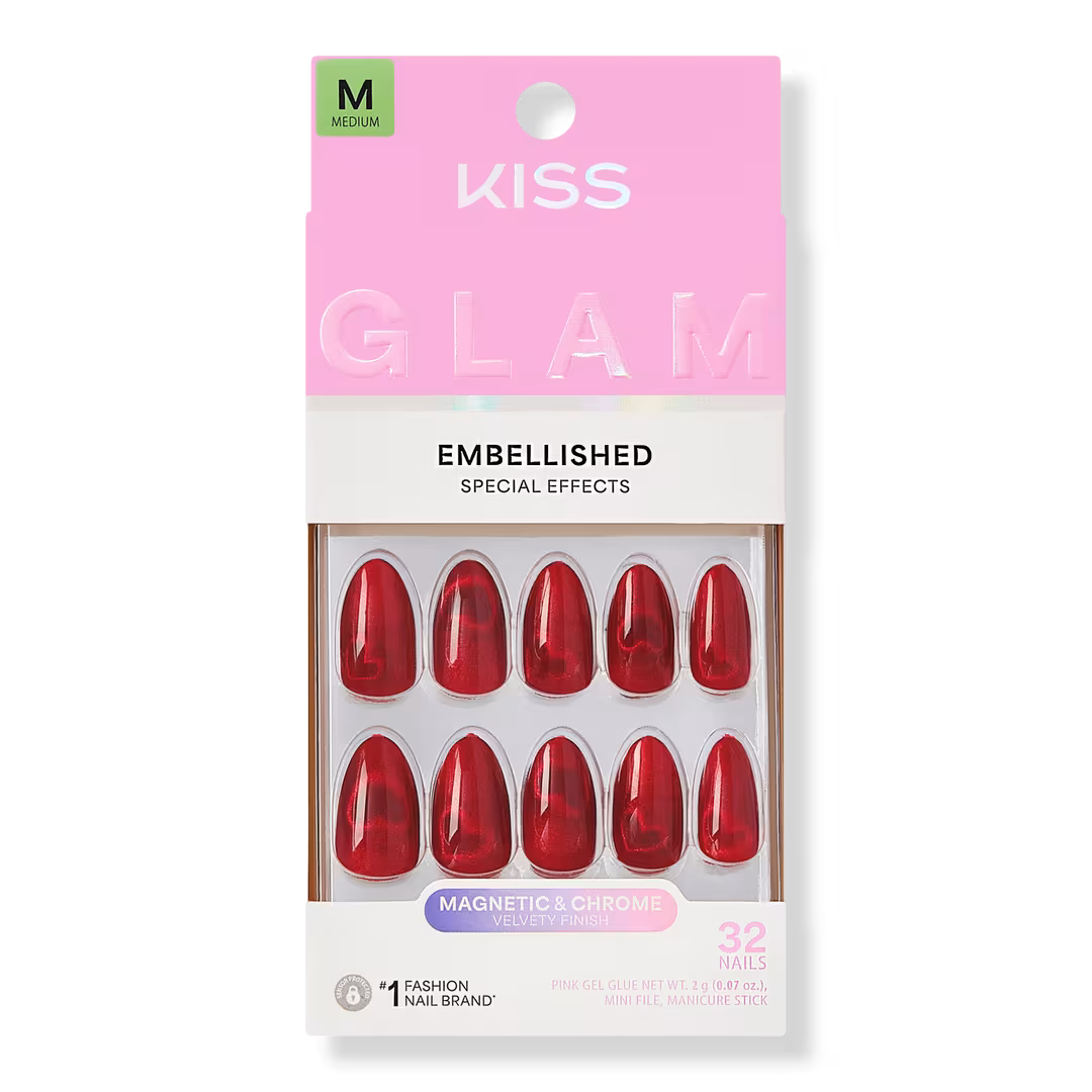 Kiss  Glam Embellished Medium Almond Press On Nails, Famous
