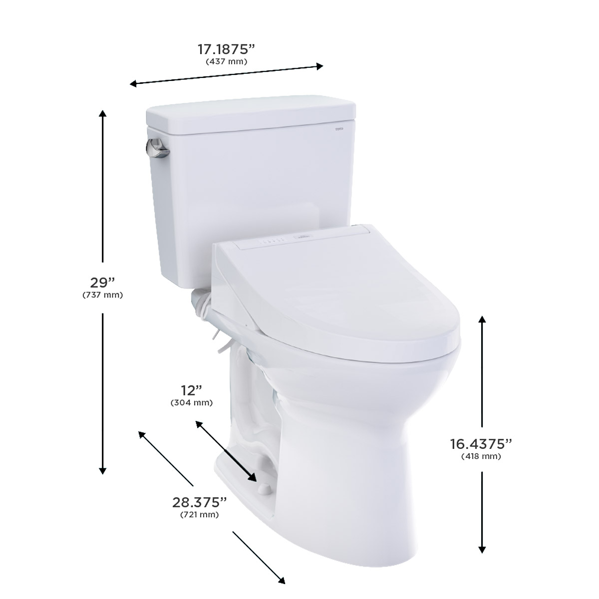 TOTO Drake 2-piece Elongated Toilet with C5 Washlet Bidet Seat