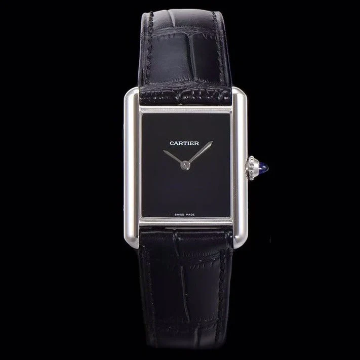 Cartier Watch TANK MUST NO NUMERALS STEEL CASE BLACK DIAL